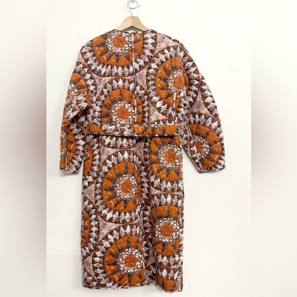 Ulla Johnson Quilted Marta Coat Bohemian Statement Outerwear Brown/ Cream Sz M - Picture 11 of 16